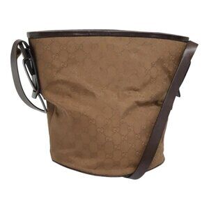 GUCCI GG Canvas Shoulder Bag Brown Silver 106240 Auth 89622